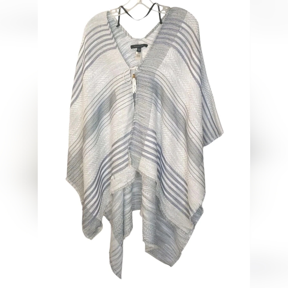 Marc NY Boho Poncho Wrap Travel Coverup Grey Striped Coastal Cowgirl Nwt